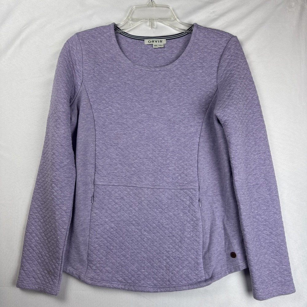 Orvis Quilted Knit Pullover‎ Women's XS Lavender Cotton Blend Lightweight